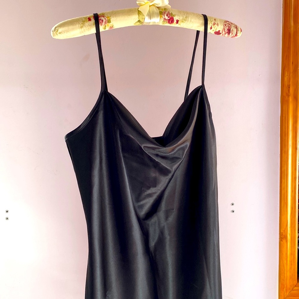 Bebe little black satin dress